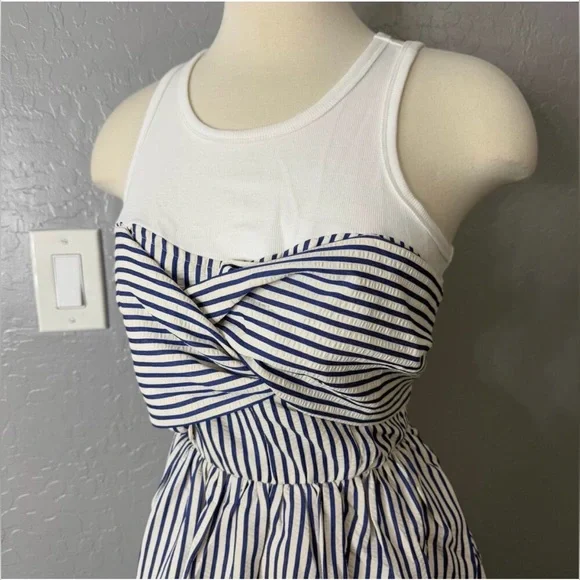 PORRIDGE Sleeveless Twofer Bubble Mini Dress Anthropologie Navy White - Picture 6 of 10